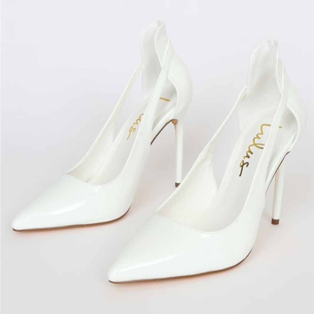 BRAND NEW Lulu’s White Patent Pointed-Toe Pumps